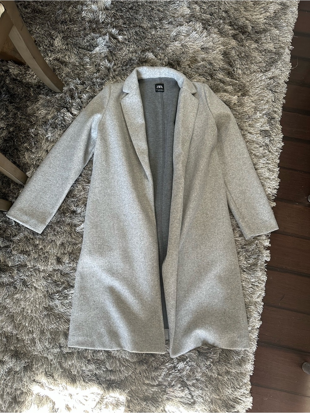 Zara Light Gray Open-Front Long Cardigan Coat